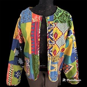 Sacred Threads retro Colorful Cotton button lightweight jacket Size S baggy fit